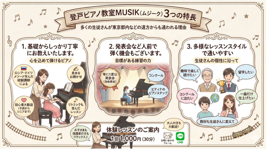 登戸ピアノ教室MUSIK 3つの特徴