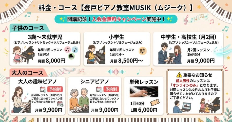 料金・コース【登戸ピアノ教室MUSIK（ムジーク）】